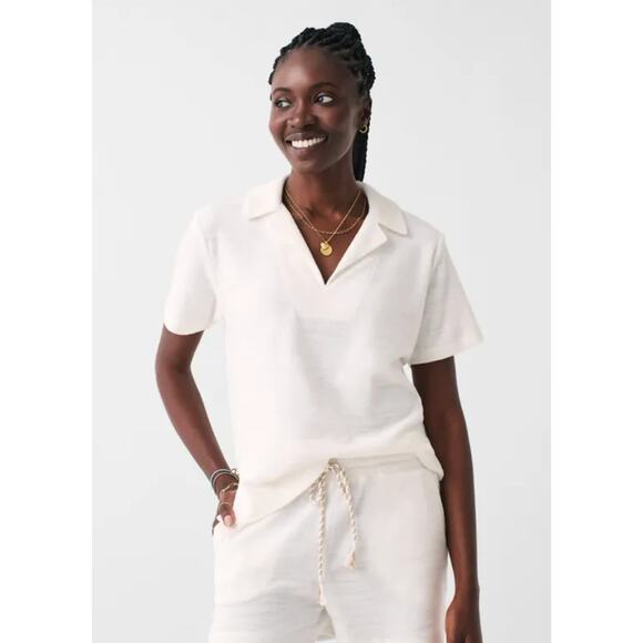 NWT Faherty Cabana Towel Terry Collared Short Sleeve Polo White Medium - Picture 1 of 9